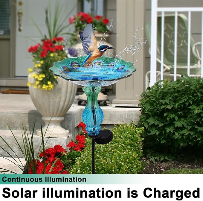 Blue Peacock Ground Stake Solar Bird Feeder - Image 3