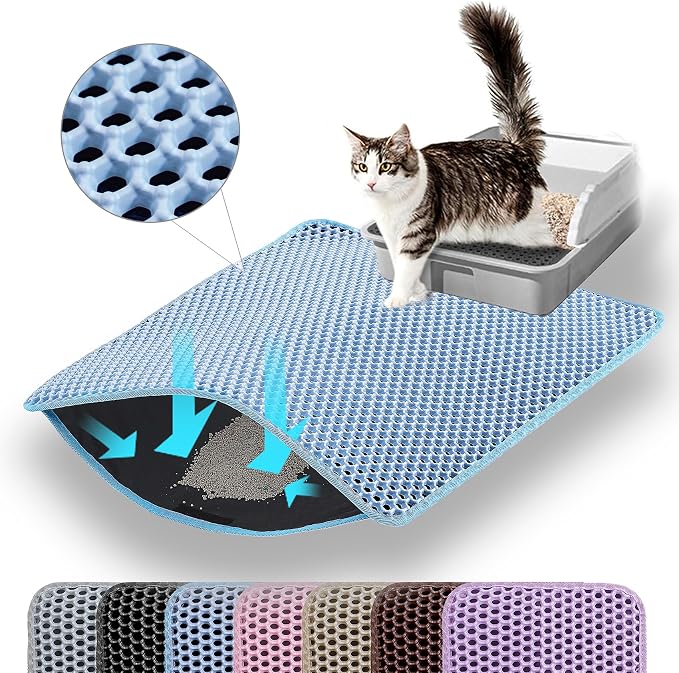 Small Cat Litter Mat, 20x14’’ Double Layer Honeycomb Cat Litter Box Mat by Petinstinct