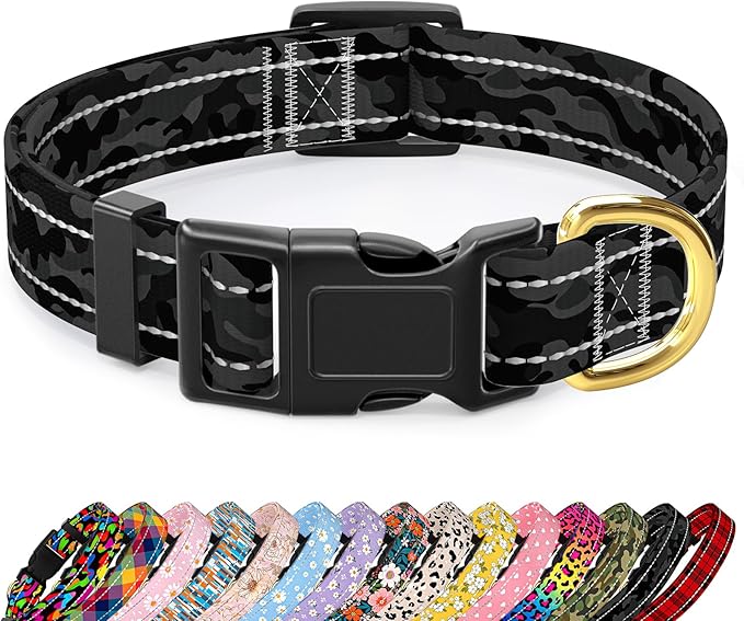 Reflective Dog Collar for Medium Dogs, Cute Camouflage Adjustable Heavy-Duty by TMOODEL