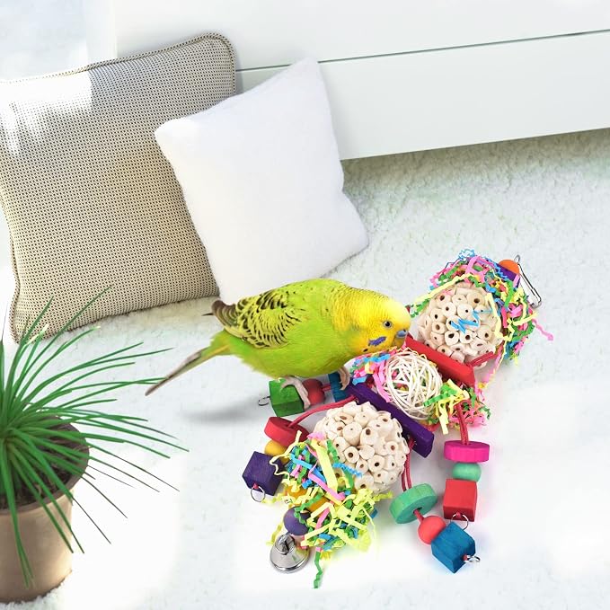 Bissap Conure Toys, Bird Parrot Foraging Shredder Hanging Toys Sola Balls Sepak - Image 4