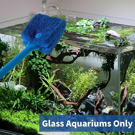 SLSON Aquarium Algae Scraper Double Sided Sponge Brush Cleaner Long Handle Fish - Image 2