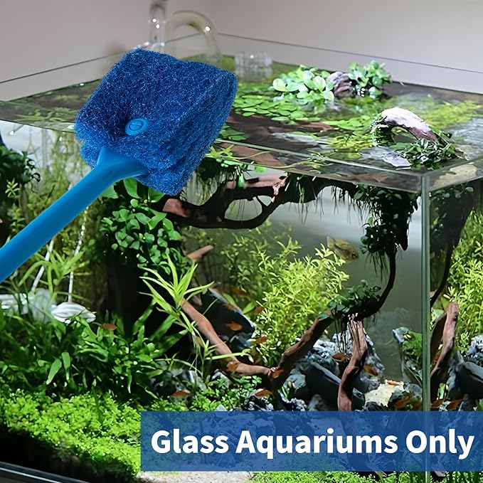 SLSON Aquarium Algae Scraper Double Sided Sponge Brush Cleaner Long Handle Fish - Image 2