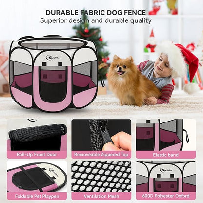 Pink Puppy Playpen for Middle Dog Cat, Dog Tent Crates Cage Indoor/Outdoor - Image 4