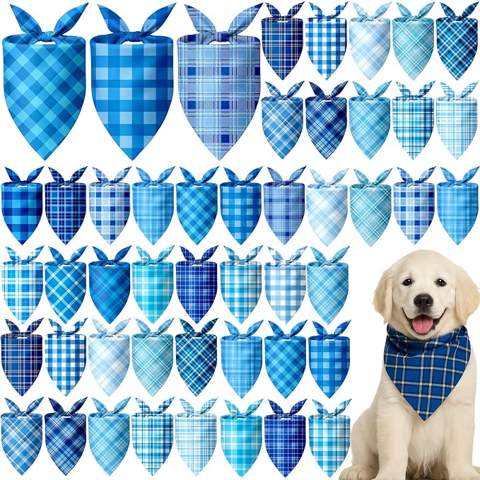 Abbylike 50 Pcs Plaid Dog Bandanas Bulk Blue Checkered Bandanas by Abbylike