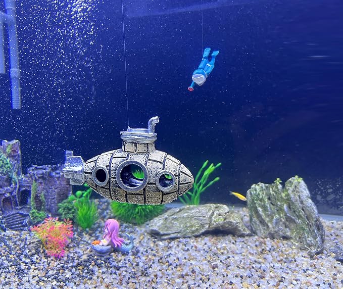 Floating Fish Tank Decoration, LittleCute Retro Submarine AquariumDecoration - Image 3