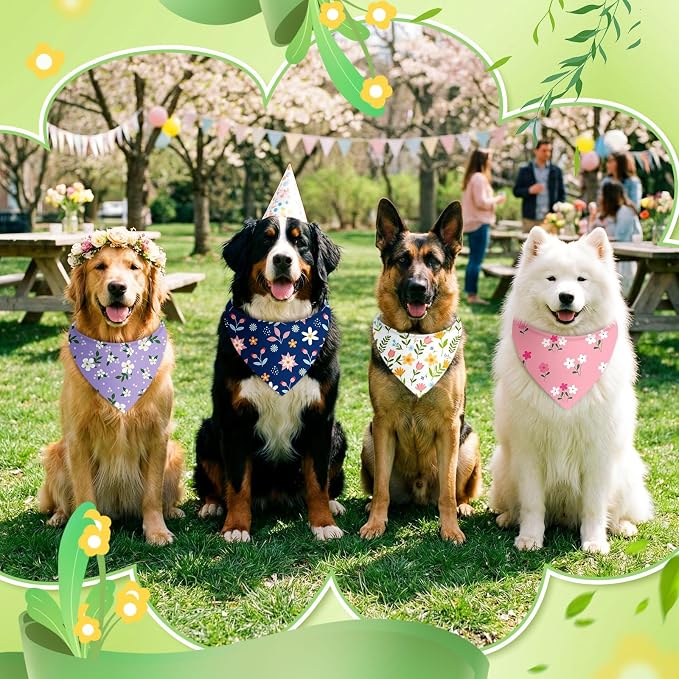 Abbylike 50 Pieces Spring Dog Bandanas Bulk Flower Daisy Sunflower Dog Bandanas - Image 4