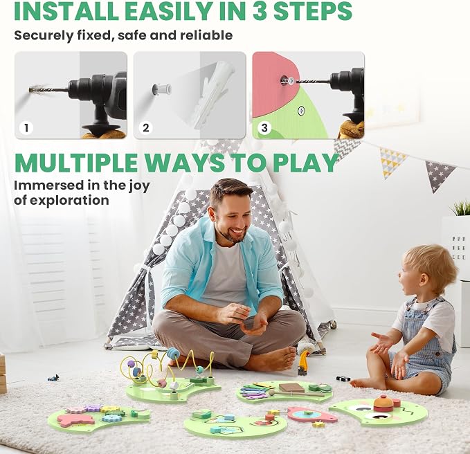 BlueWood Wooden Wall Busy Board Panels, Toddler Learning Activity Center - Image 5