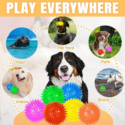 6-Pack 3.5” Squeaky Dog Balls, Durable Soft Spiky Chew Rubber Fetch Toy Balls - Image 7