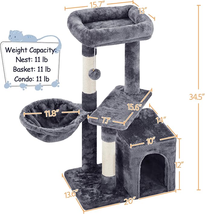 Topeakmart Cat Tree Cat Tower for Indoor Cats, 34.5in Cute Cat Tree Activity - Image 7