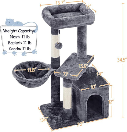Topeakmart Cat Tree Cat Tower for Indoor Cats, 34.5in Cute Cat Tree Activity - Image 7