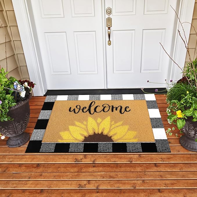 Tinideya 2 Pcs Summer Door Mat Sunflower Welcome Non Slip Coir Mats Floral - Image 4
