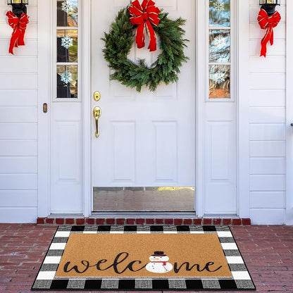 Tinideya 2 Pcs Winter Door Mat Snowman Welcome Non Slip Coir Mats Snow Black - Image 5