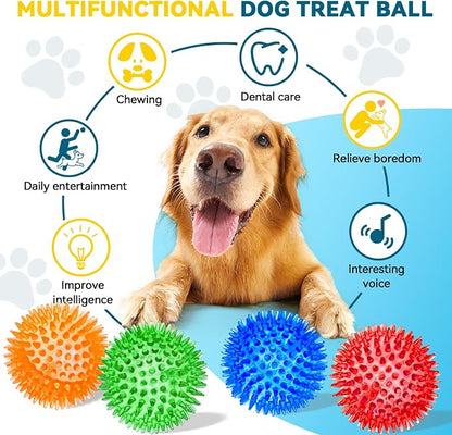 SHARLOVY 3'' Squeaky Balls for Small Dogs, 4 Colors Spiky Dog Balls for Puppy - Image 2