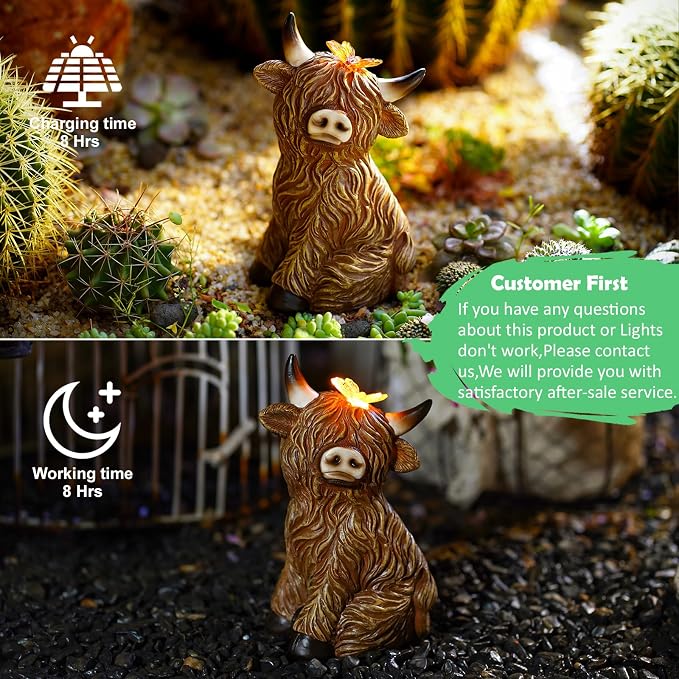 Solar Garden Statue Highland Cow Figurine – Outdoor Decoration - Image 4