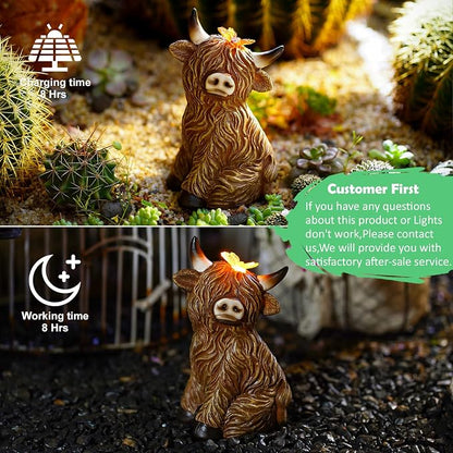 Solar Garden Statue Highland Cow Figurine – Outdoor Decoration - Image 4