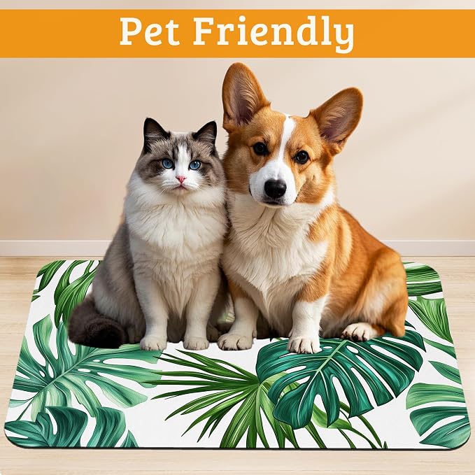 Dog Bowl Mat, Leaves Pet Feeding Mat - Image 2