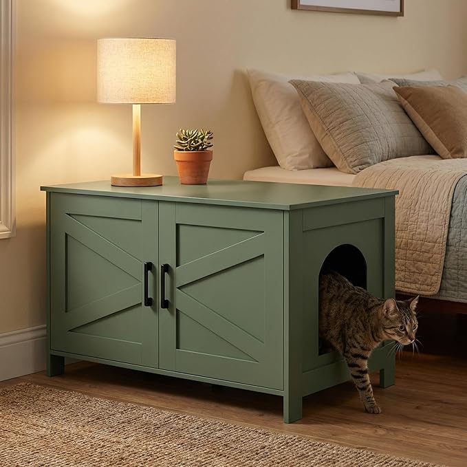 Homhedy Cat Litter Box Enclosure, Litter Box Furniture Hidden - Image 6