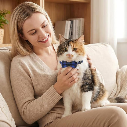 6Pcs Cats Bowtie Collar with Bell, Breakaway Cats Collars, Classic Plaid Kitten - Image 8