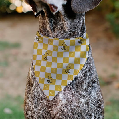 Peanuts Pet Bandana Peanuts Woodstock Pose Checker Yellow White Slip On Collar - Image 4