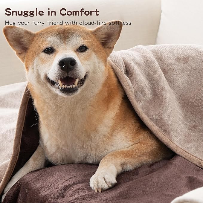 Waterproof Dog Blankets Brown, Soft Fluffy Sofa Car Bed Protector, Reversible - Image 5