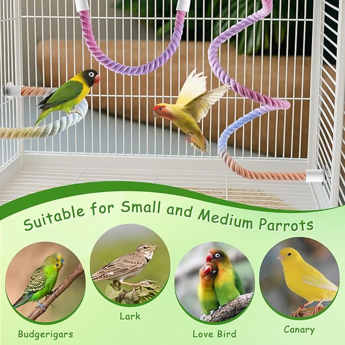3 Pcs Bird Rope Perches Gradient Color, Bendable Parrot Bird Perch Rope Stand - Image 7