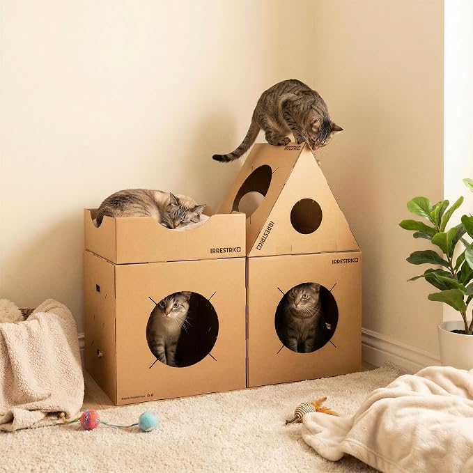 Modular Cardboard Cat Condo System, Triangle Cat Tunnel Module, Foldable - Image 3