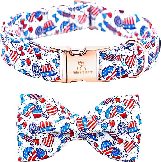 Lionheart glory American Flag Dog Collar, 4 of July Dog Bow Collar Heavy Duty by LionheartGlory