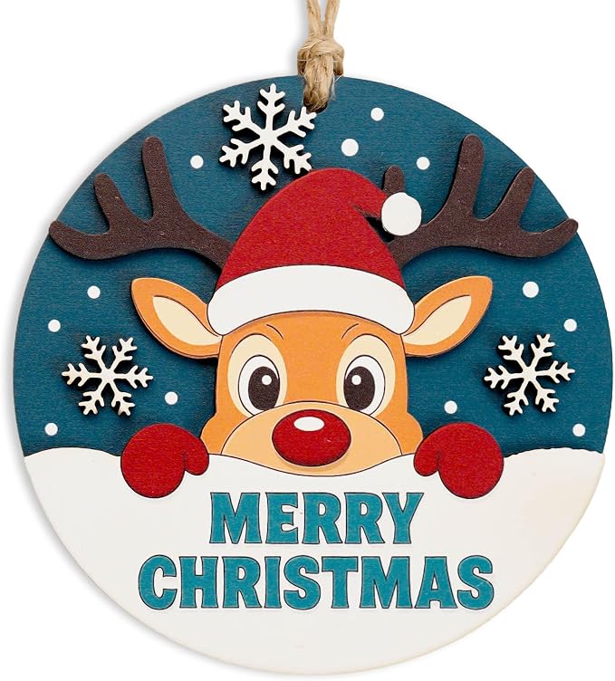 Merry Christmas Ornament, Funny Rustic Christmas Ornament, Cute Reindeer by NELXI