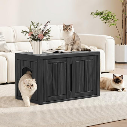 Cat Litter Box Enclosure, Indoor Outdoor Cat House Weatherproof, Side Table - Image 8
