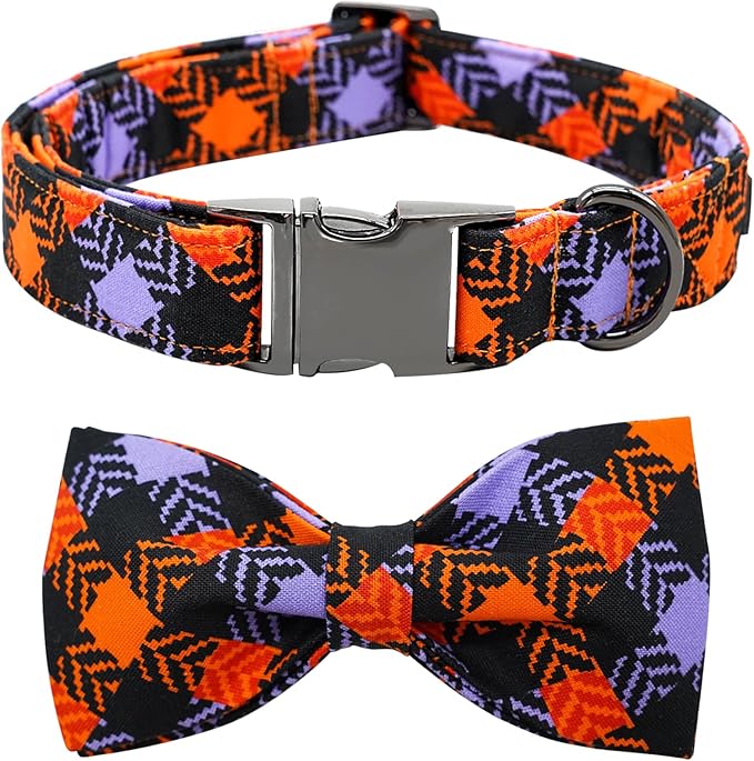 Halloween Dog Collar, Pet Collar Bow Plaid Collars Girl Boy Holiday Pet Collars by BoboRainbow