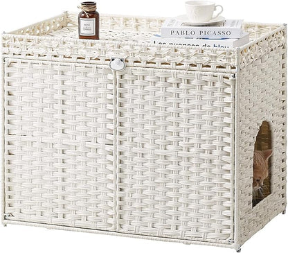 Cat Litter Box Enclosure Furniture, Handwoven Rattan Hidden Litter Box by SETVSON