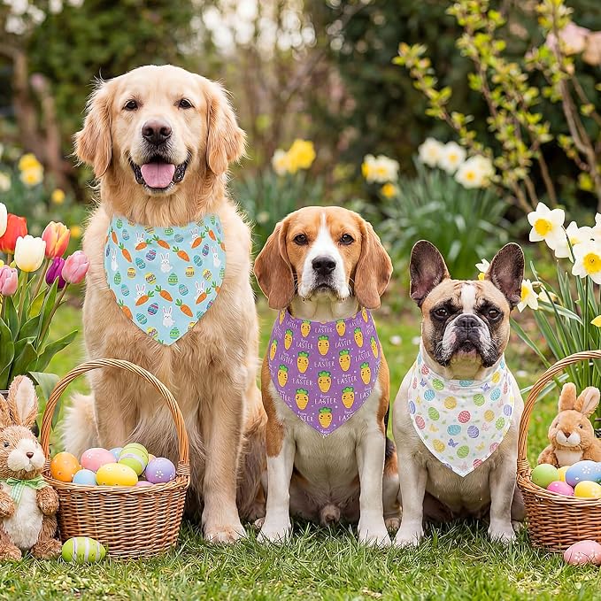 Abbylike 50 Pcs Easter Dog Bandanas Bulk Bunny Egg Carrot Bandanas - Image 4