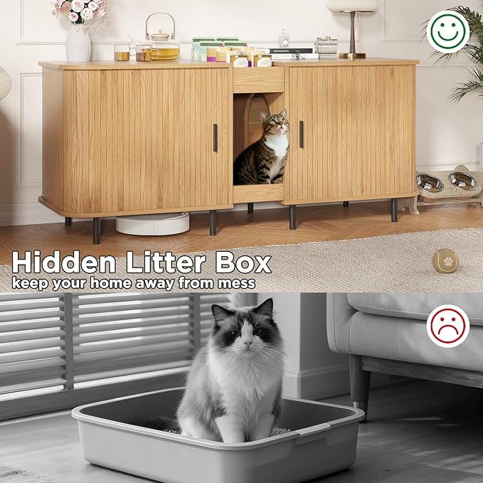 Double Litter Box Enclosure for 2 Cats, Large Indoor Cat House - Image 9