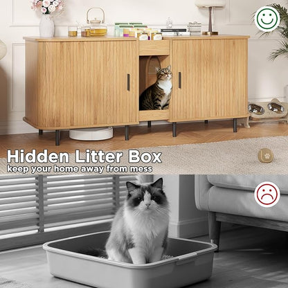 Double Litter Box Enclosure for 2 Cats, Large Indoor Cat House - Image 9