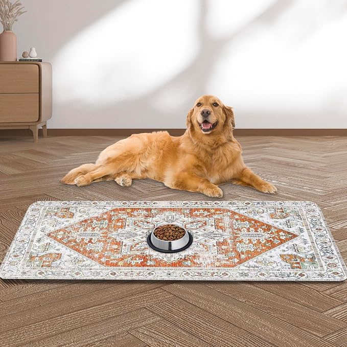 Large Pet Feeding Mat, Bohemia Absorbent Quick Dry Dog Mat by yuzshin