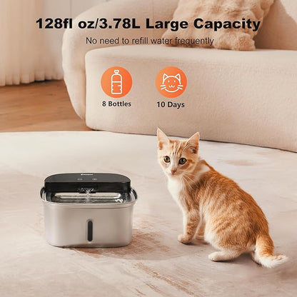 Wireless Cat Water Fountain Stainless Steel, 128oz/3.78L Cordless Automatic - Image 6