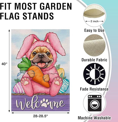 Artofy Welcome Easter Bunny Dog Large Decorative House Flag, French Bulldog - Image 2