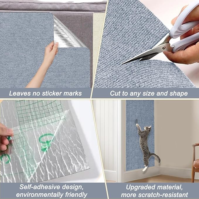 Cat Scratching Mat, 118.5"x15.9" Trimmable Self-Adhesive Cat Scratch Carpet - Image 6