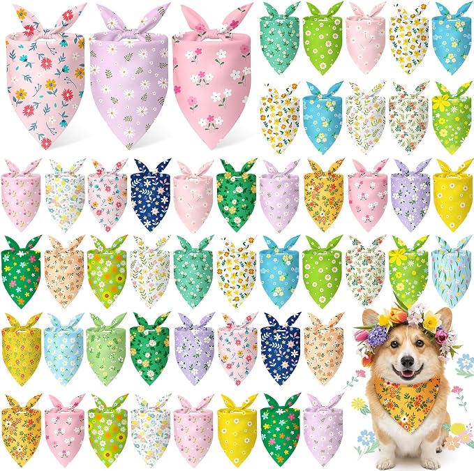 Abbylike 50 Pieces Spring Dog Bandanas Bulk Flower Daisy Sunflower Dog Bandanas by Abbylike