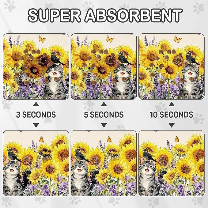 Dog Food Mat for Pet Cat Food Mat, Sunflower Absorbent Quick Dry Dog Bowl Mats - Image 4