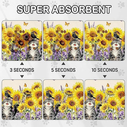 Dog Food Mat for Pet Cat Food Mat, Sunflower Absorbent Quick Dry Dog Bowl Mats - Image 4