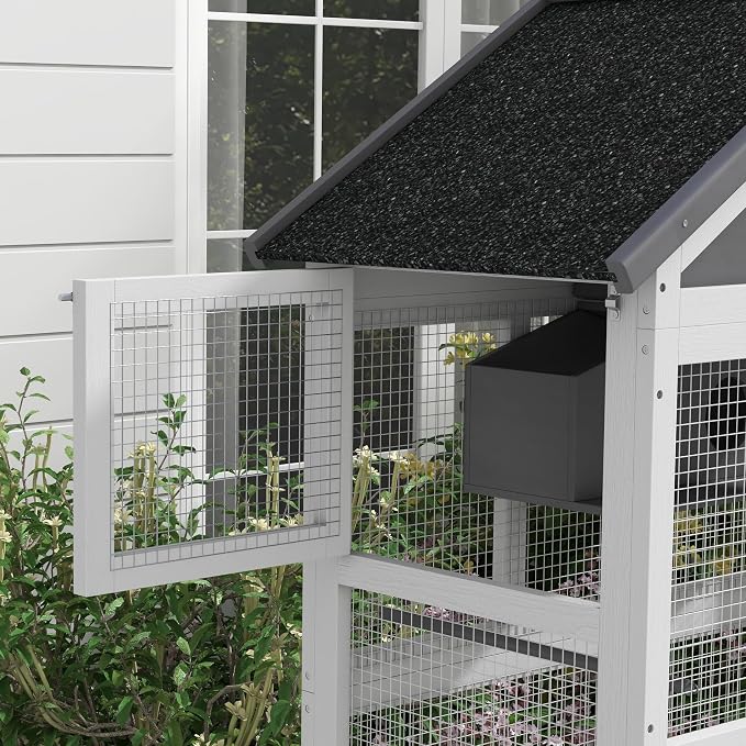 PawHut Wooden Bird Aviary, Three Doors, Perches - Image 8