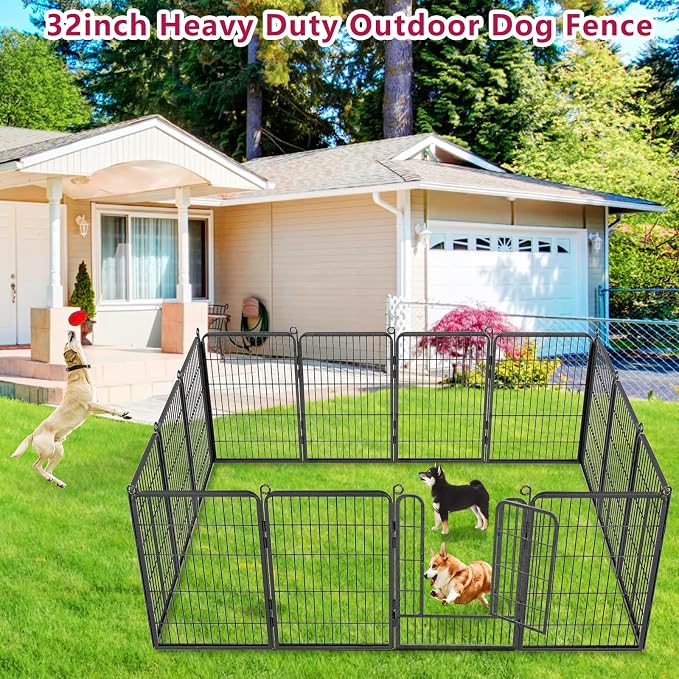 Dog Playpen, 32inch 10 Panels Outdoor Dog Fence Indoor Dog Pen Anti-Rust Pet - Image 2