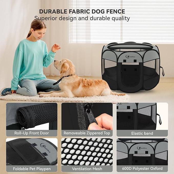 Dark Grey Puppy Playpen for Large Dog Cat, Dogs Tent Crates Cage Indoor/Outdoor - Image 5