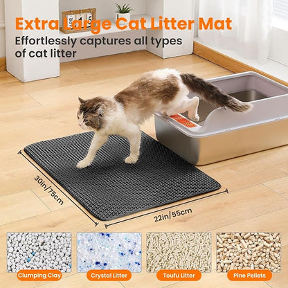 Extra Large Cat Litter Mat, 30x22 Inches Honeycomb Double Layer Cat Litter - Image 2