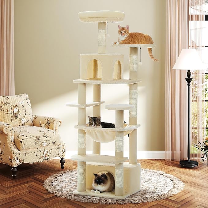Cat Tree for Indoor Cats, 64.5" Tall Cat Tower by UYMI