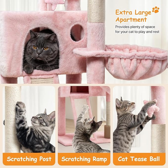 36-Inch Cat Tree for Small Cats, Cozy Condo & Scratching Board, Soft Pink Cat - Image 5