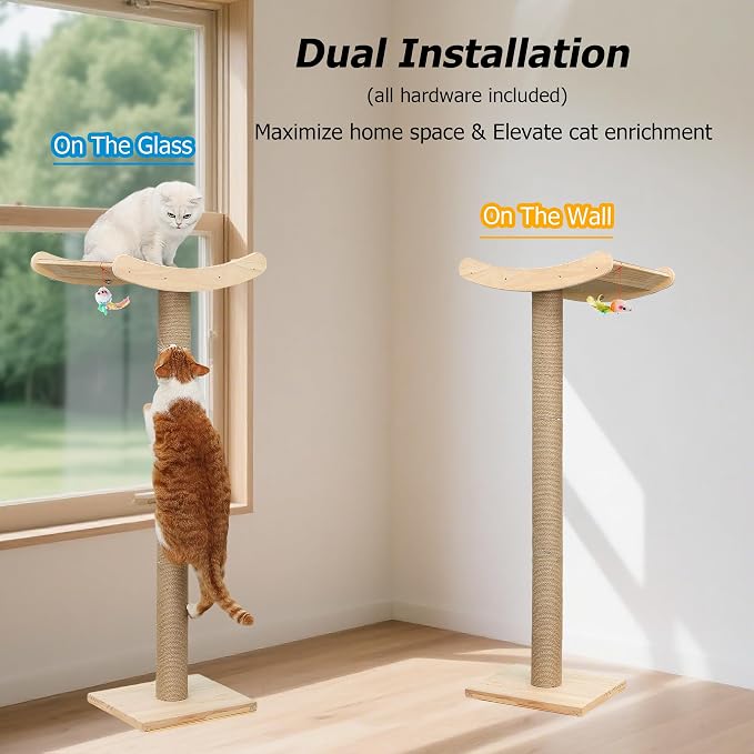 Window Cat Perch with Scratching Posts, Mounted with 3 Strong Suction Cups - Image 4