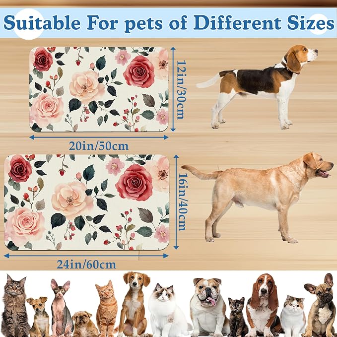 Pink Flower Leaf Pet Feeding Mat–Christmas Stocking Quick Dry Absorbent Dog Cat - Image 2
