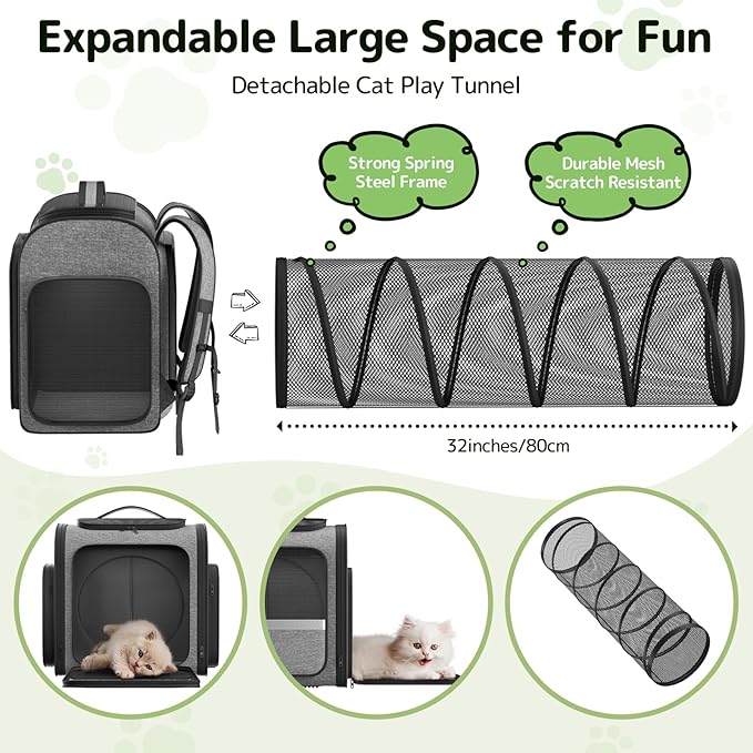 Cat Backpack with Detachable Play Tunnel, 2 in 1 Cat Tunnel Backpack Suitable - Image 2